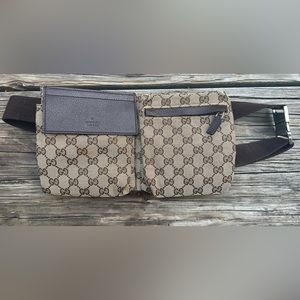 Authentic GUCCI Brown GG Canvas and Leather Waist Belt Pouch Bag purse